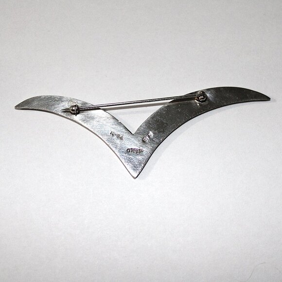 Vintage Taxco Mexico Sterling Silver Stylized Seagull Chevron Brooch 16 Grams - Picture 3 of 5